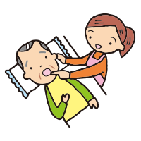 開口誘導ベッドに横たわる男性