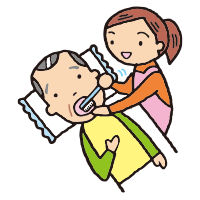 歯ブラシで口腔エアをしてもらうベッドに横になっている男性200