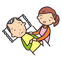 ベッドに横になる男性口閉じると介護者