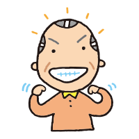 入れ歯を装着した男性