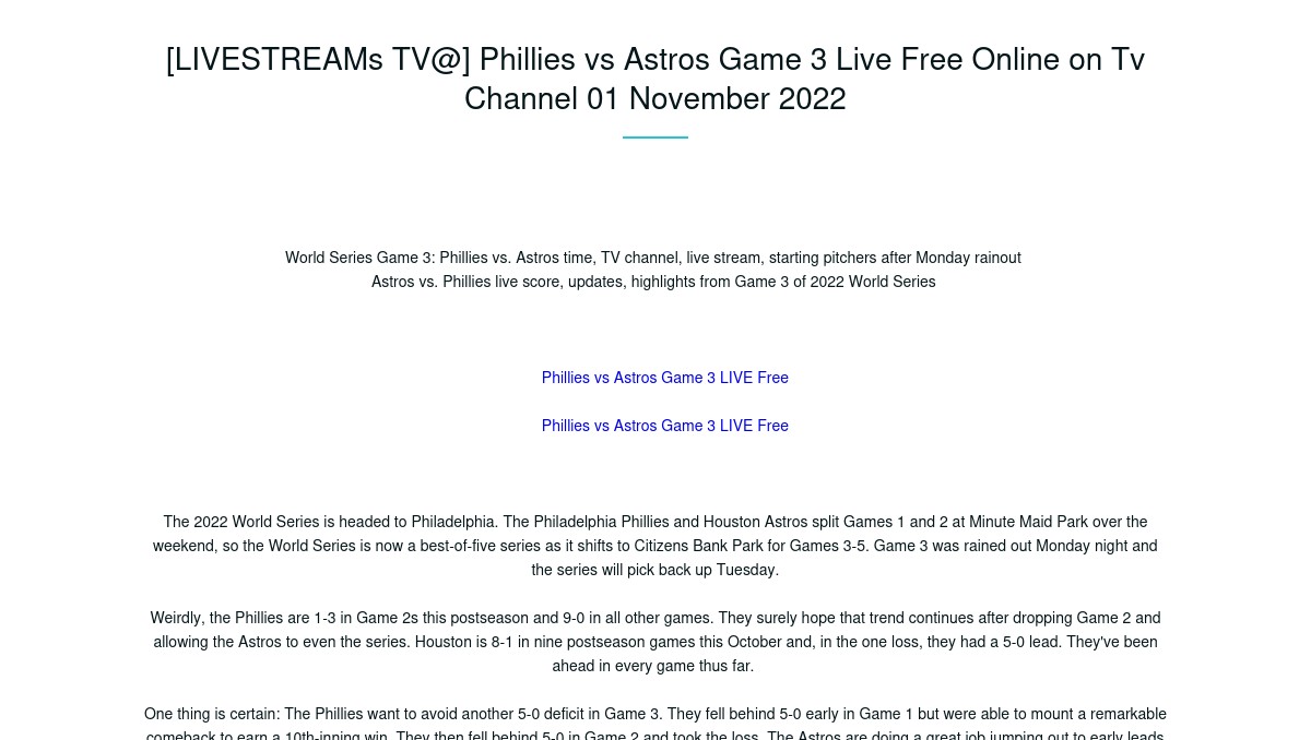 LIVESTREAMs TV@] Phillies vs Astros Game 3 Live Free Online on Tv Channel  01 November 2022