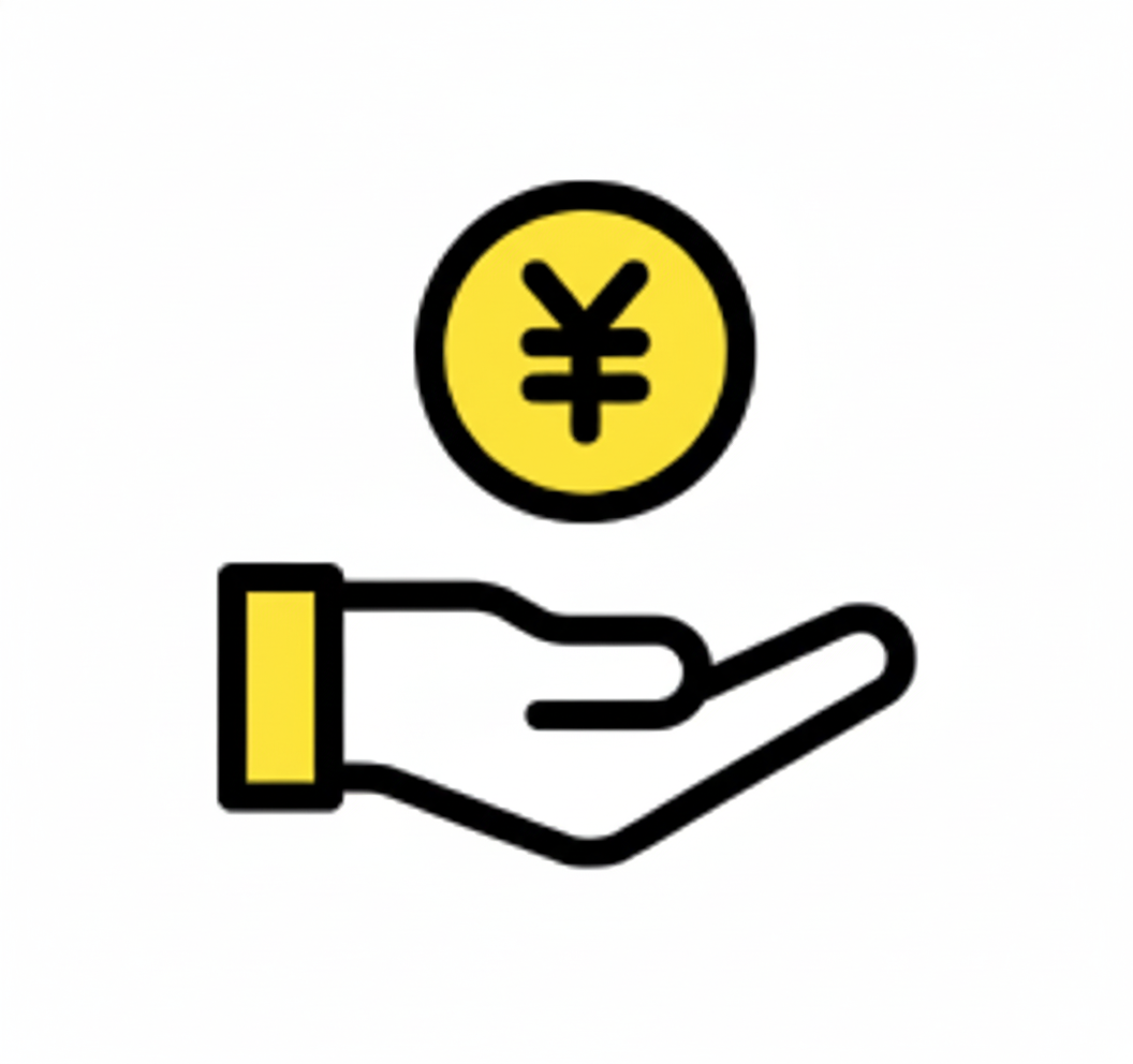 コストダウンを示す手と円マークのアイコン