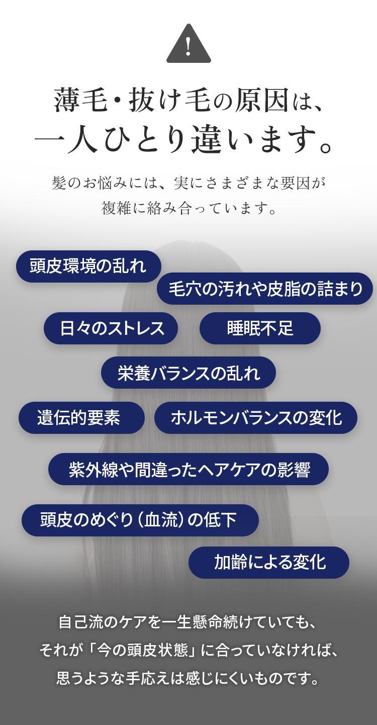 薄毛・抜け毛の原因は一人ひとり違います。