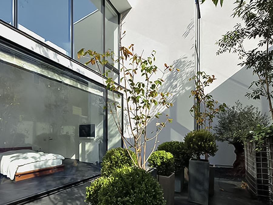 The bedroom viewed from the courtyard.