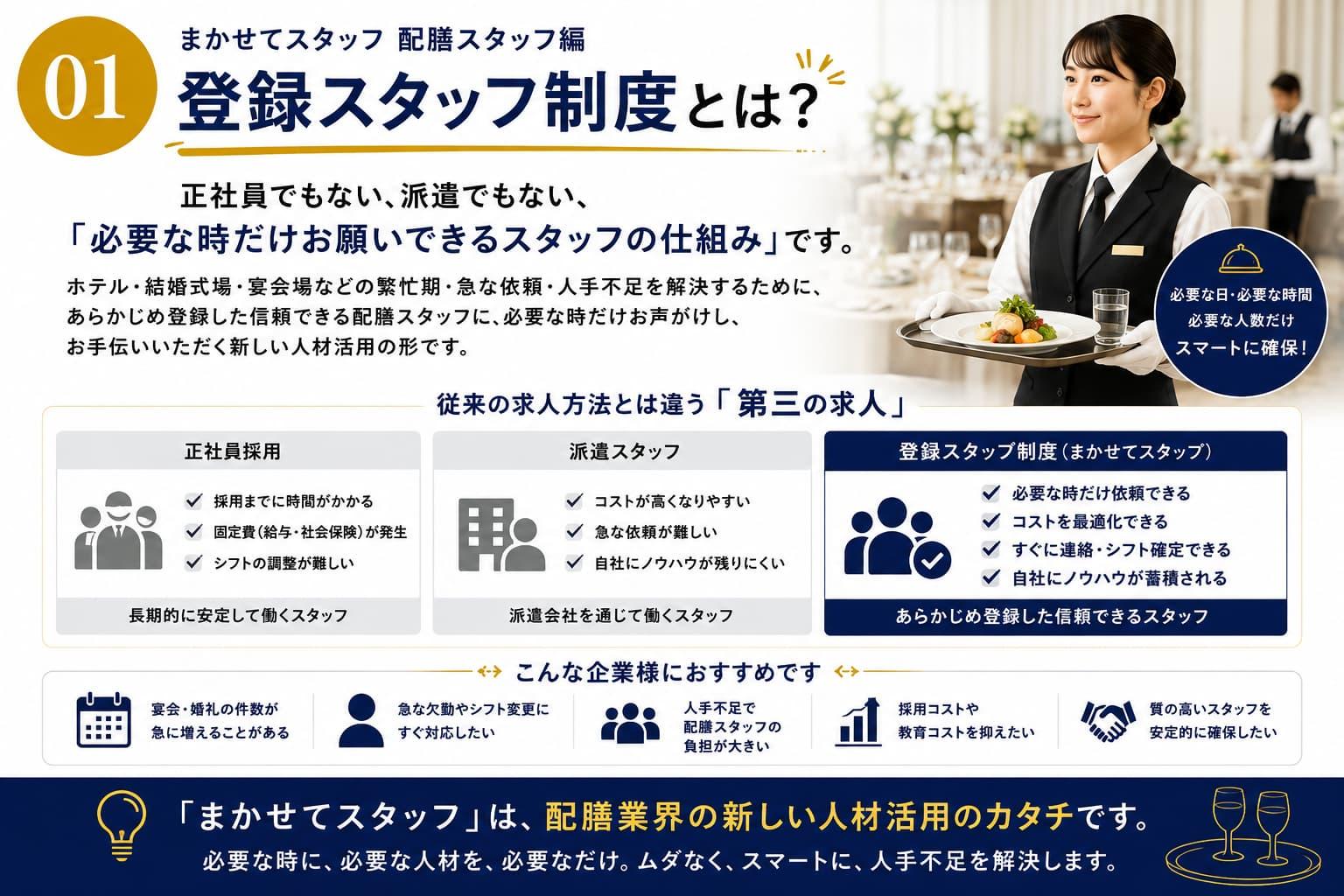 登録スタッフ制度とは｜ホテル・結婚式場・宴会場向け配膳スタッフ募集を支える第三の求人「まかせてスタッフ配膳スタッフ編」