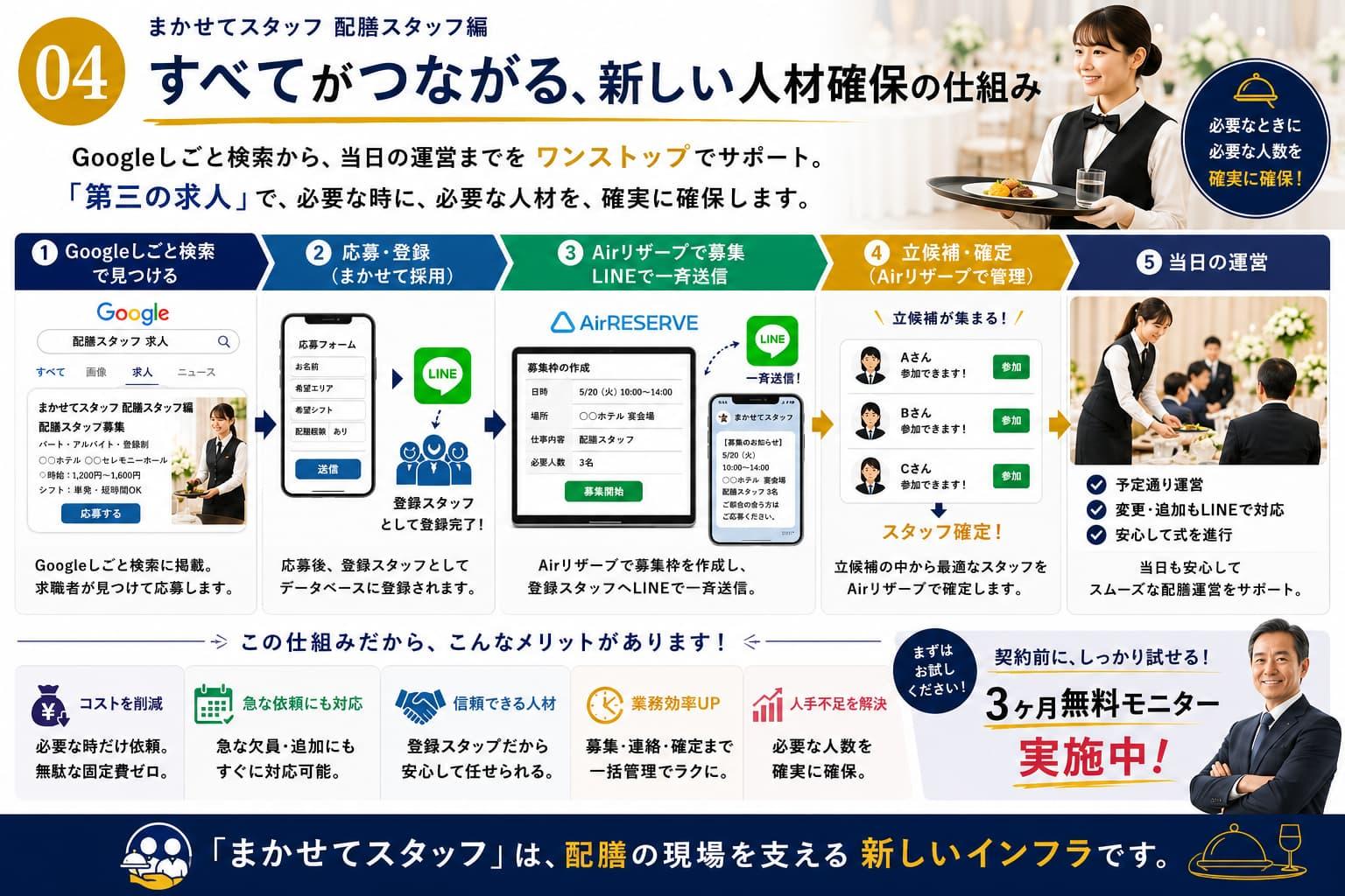 Googleしごと検索から当日運営までをワンストップで支える配膳スタッフ向け登録スタッフ制度「まかせてスタッフ配膳スタッフ編」