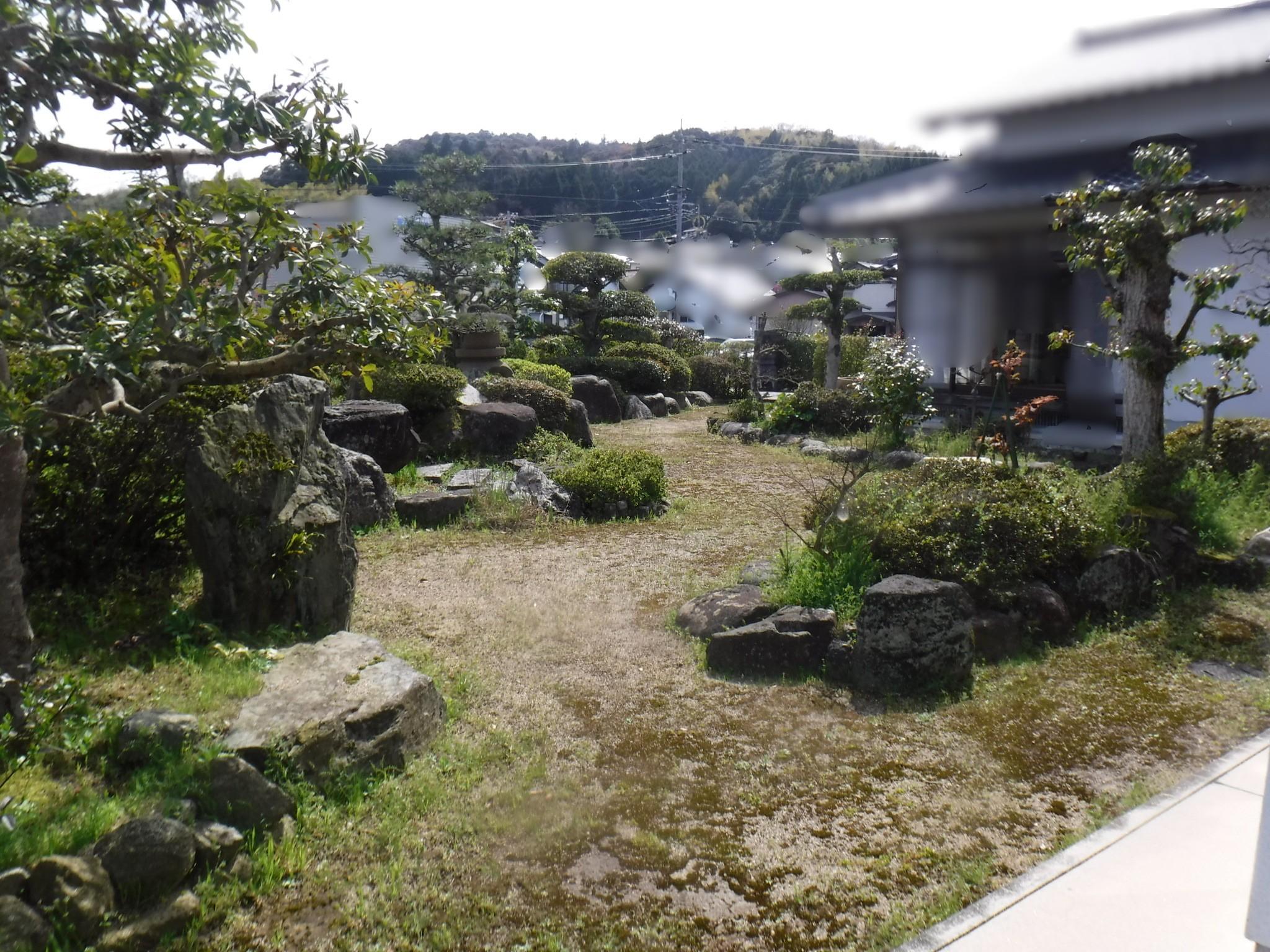 雑草が生えた松江市の庭　施工前