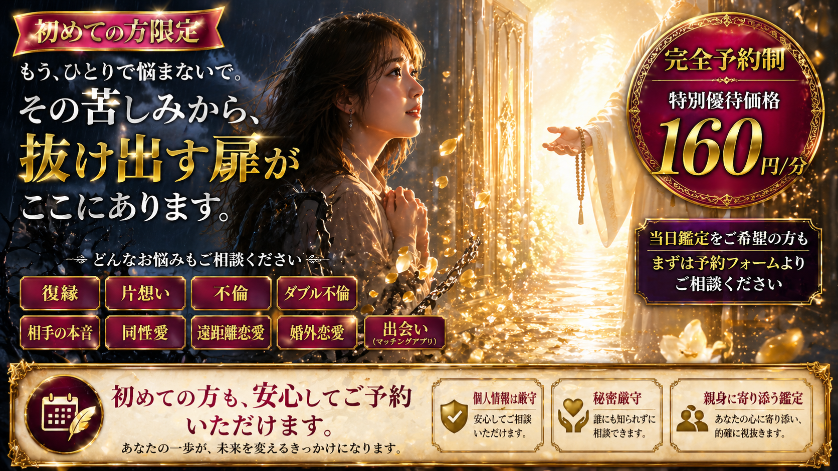 前日予約限定160円｜霊感霊視鑑定｜｜復縁・片想い・不倫・相手の本音
