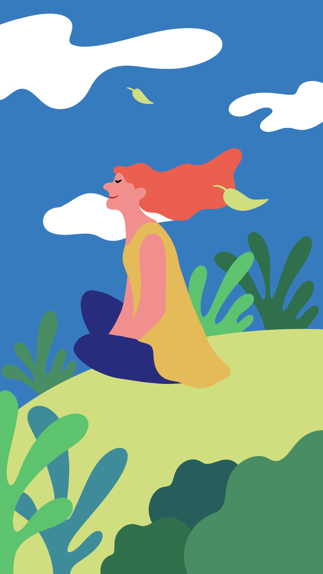 髪をなびかせる女性 イラスト