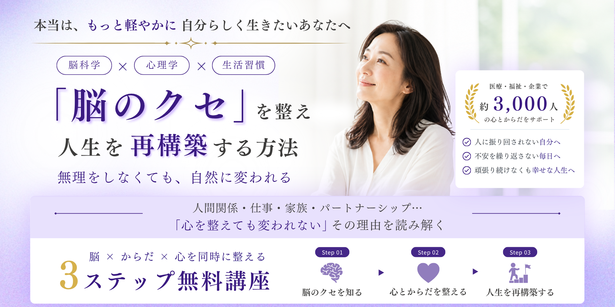脳×からだ×心を同時に整える　3ステップ無料講座