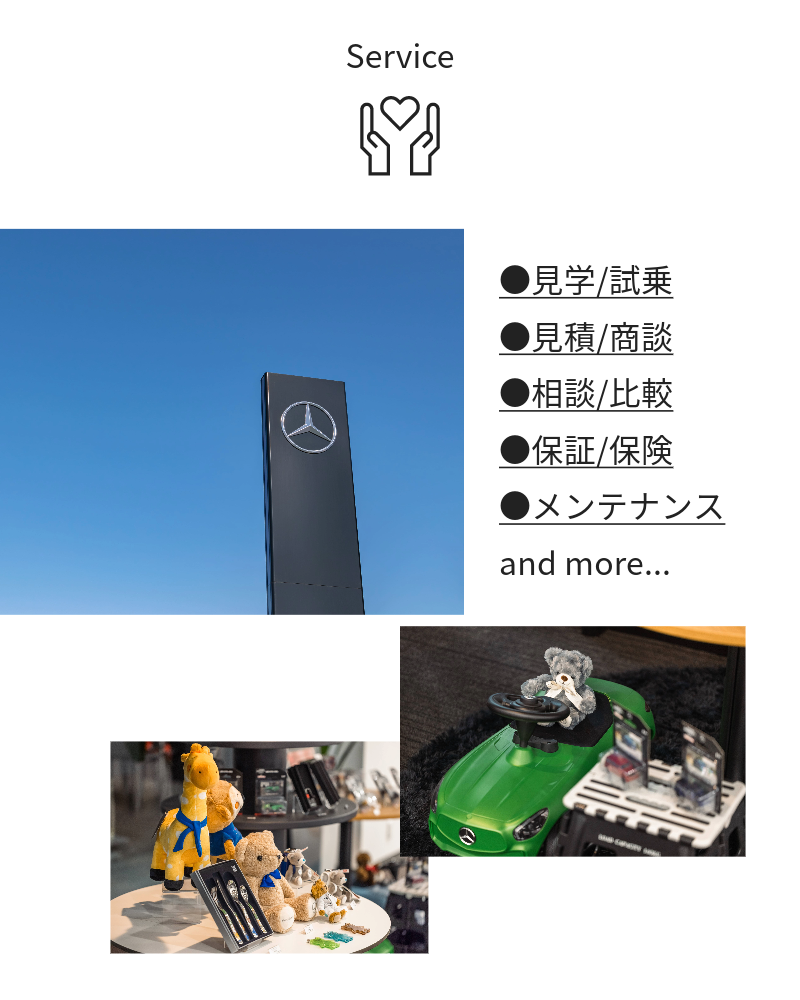 サービス内容（見学・試乗／見積り・商談／相談・比較／保証・保険／メンテナンス）