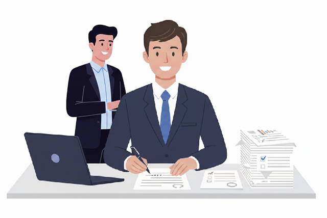 書類にサインをする男性