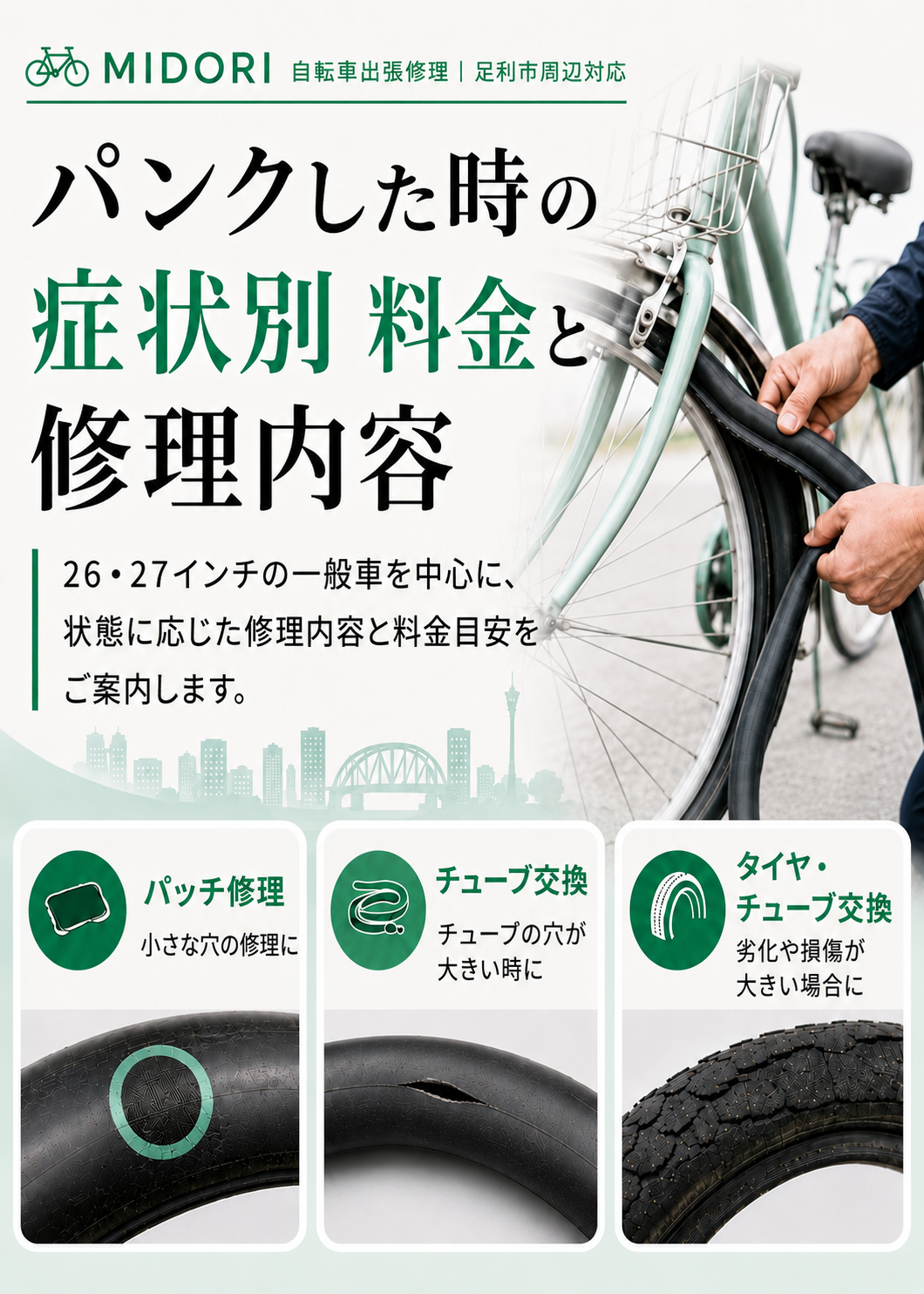 パンク修理の症状別の修理内容