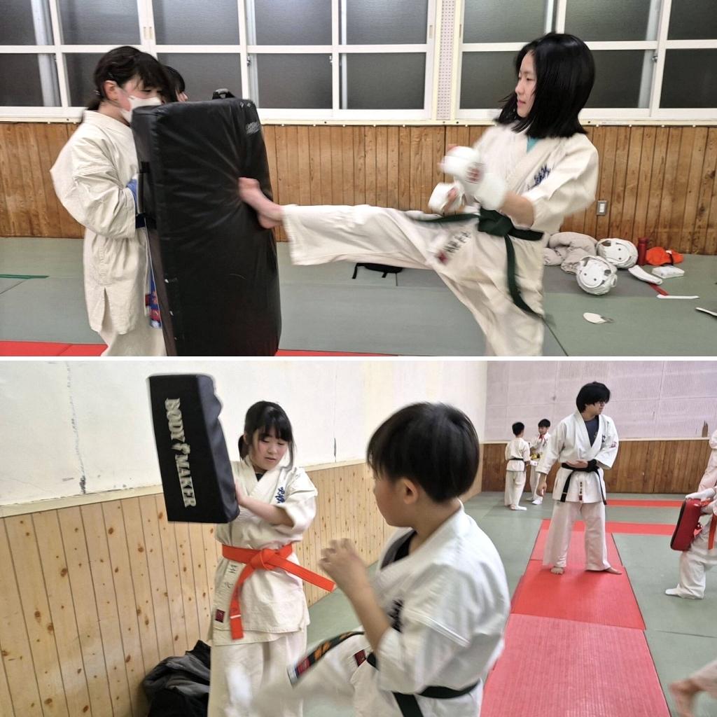 北海道稚内市の空手教室 新極真会外舘道場稚内道場 ミット打ちの稽古風景