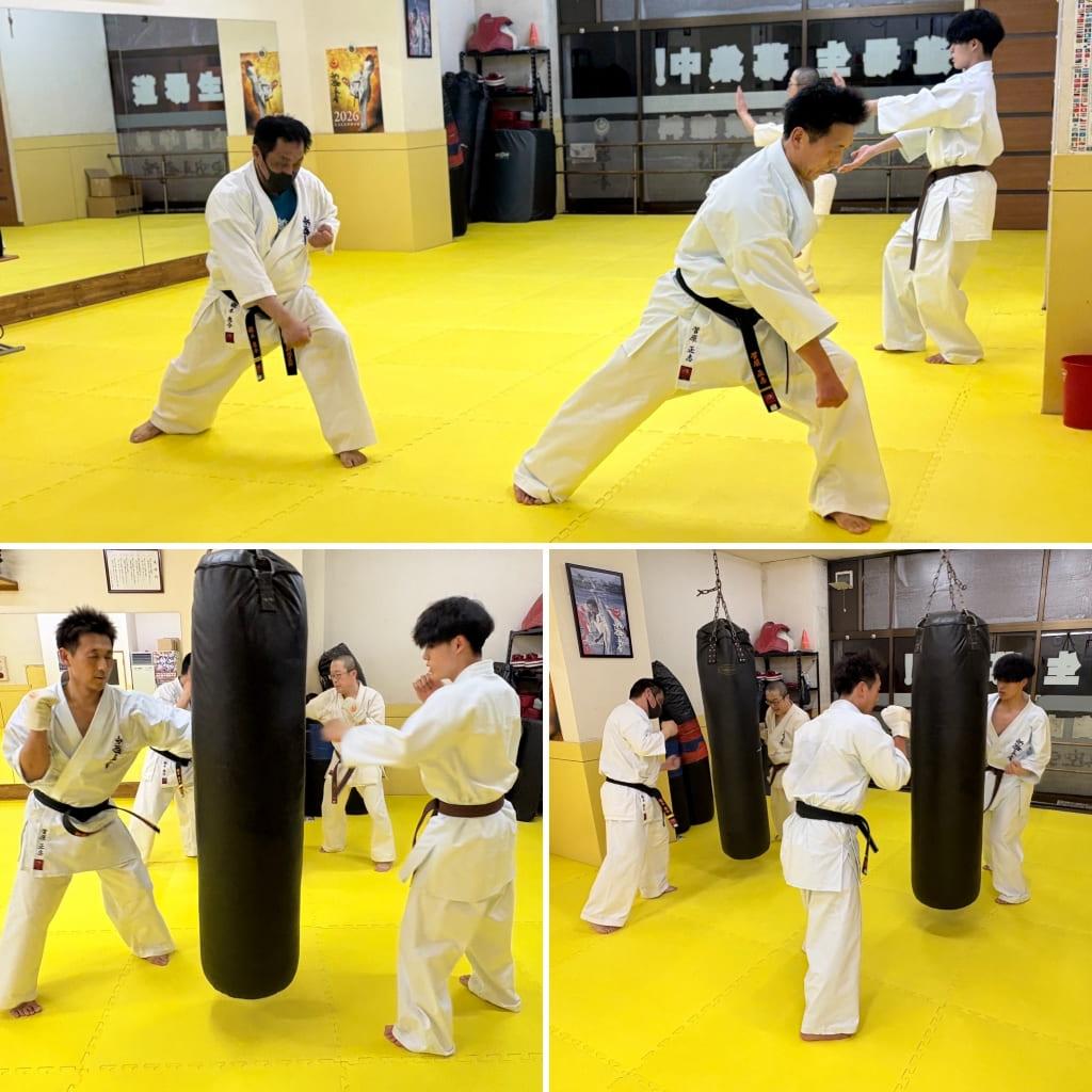 札幌市白石区の空手道場 新極真会外舘道場本部 夜間部の型稽古風景