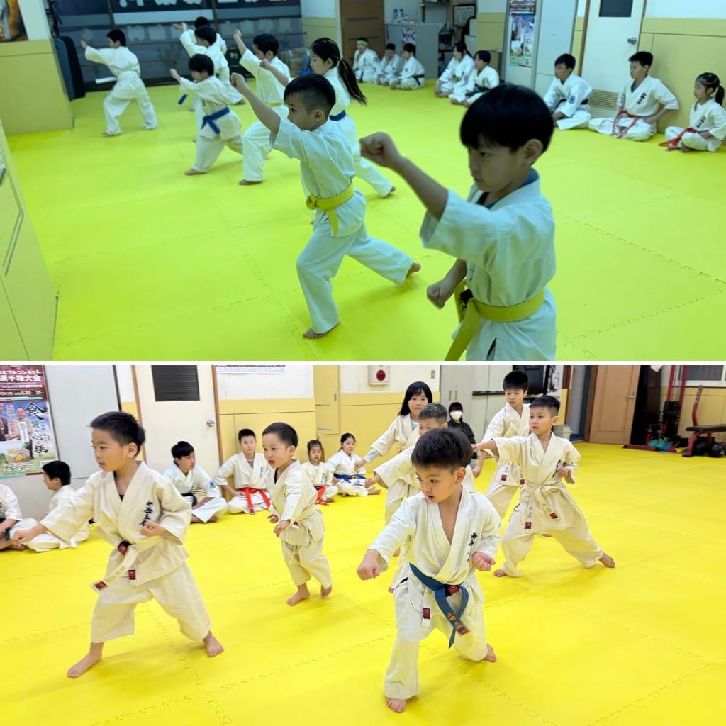 札幌市白石区の空手教室 新極真会外舘道場本部 少年部の型稽古風景