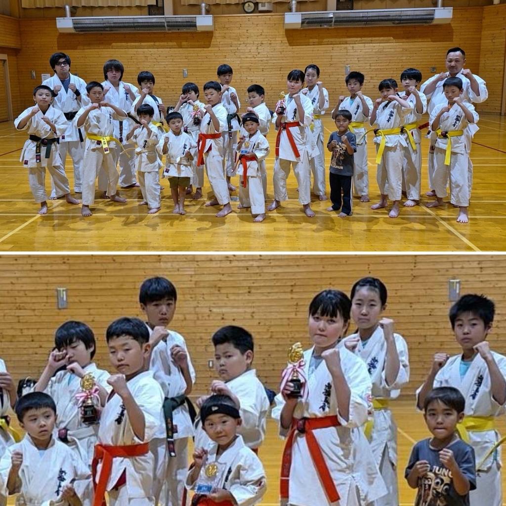 大会入賞選手と一緒に稚内道場の幼児〜小中学生と集合写真