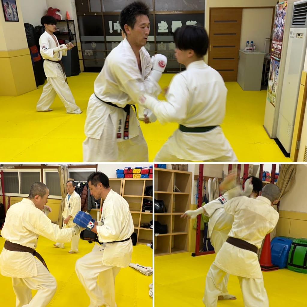 札幌市白石区の空手道場 新極真会外舘道場本部 夜間部の組手稽古風景