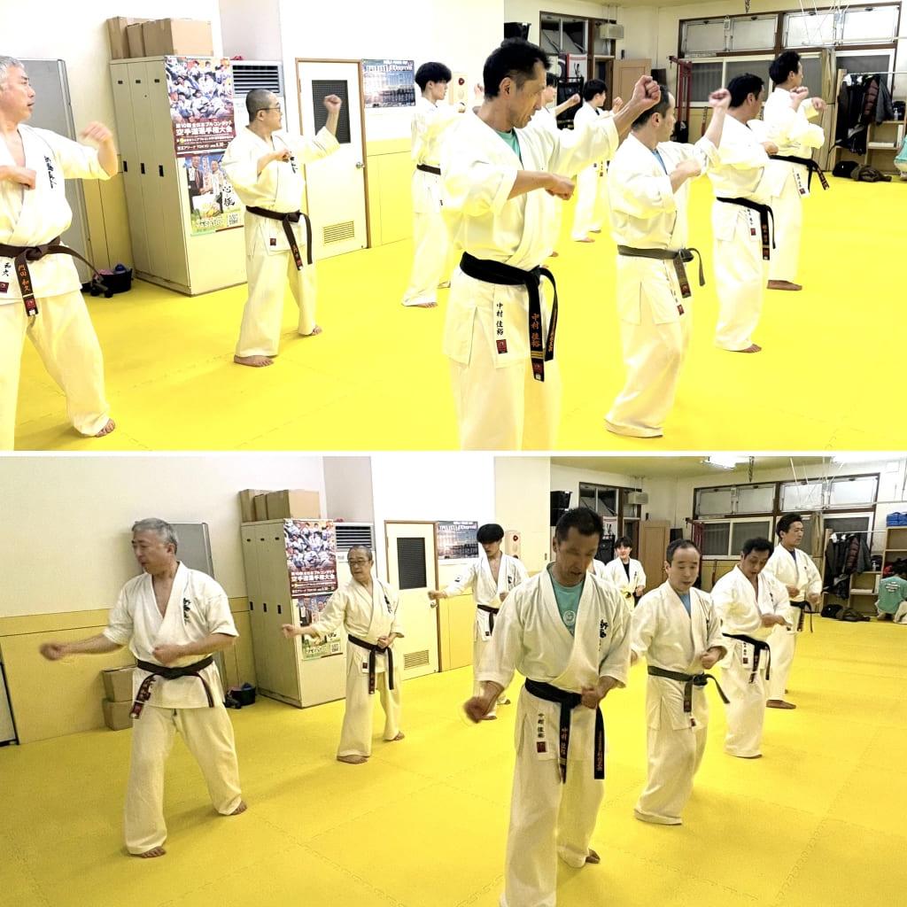 札幌市白石区の空手道場 新極真会外舘道場本部 夜間部の基本稽古風景