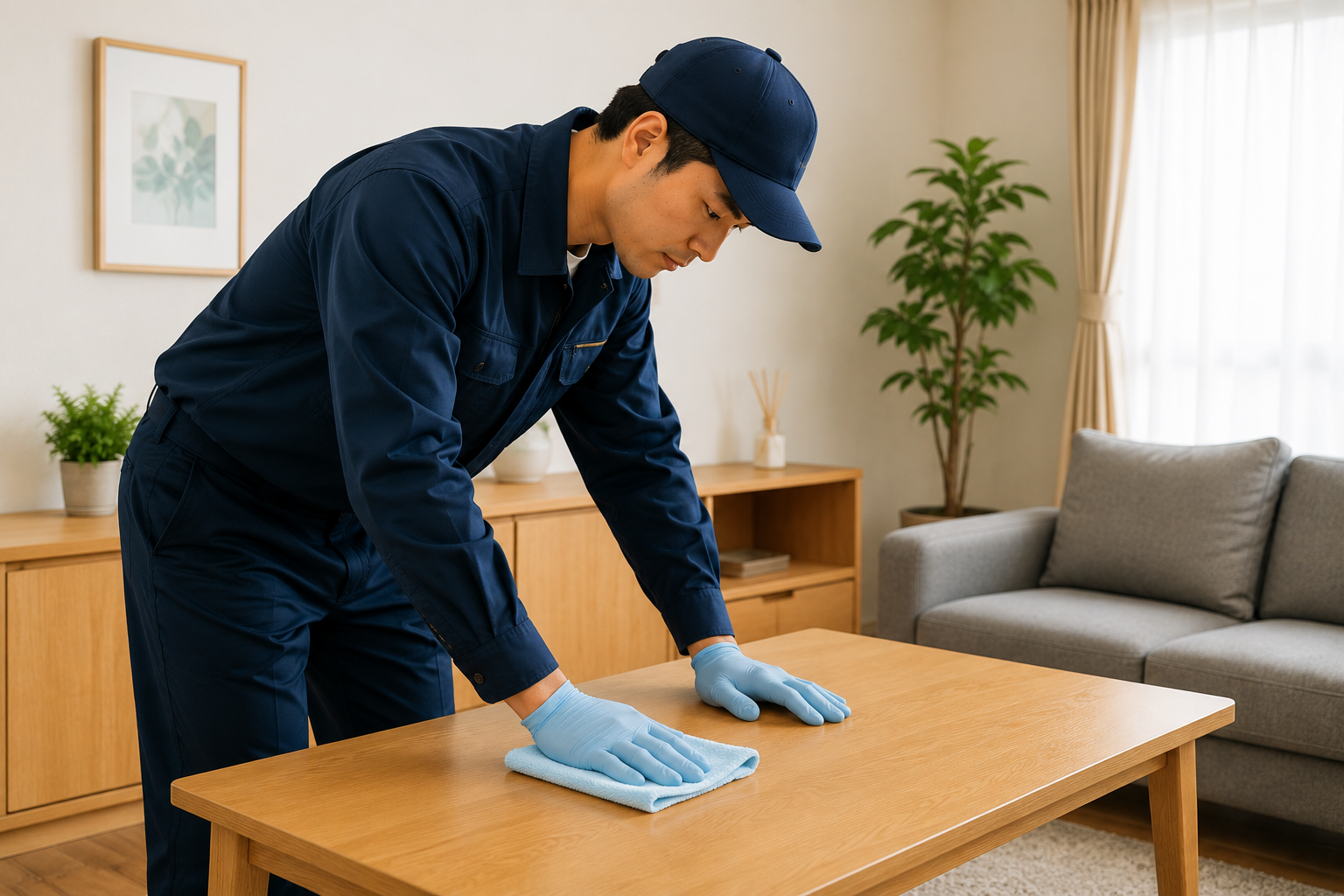 空き家の室内を清掃するおうち管理サービスのスタッフ