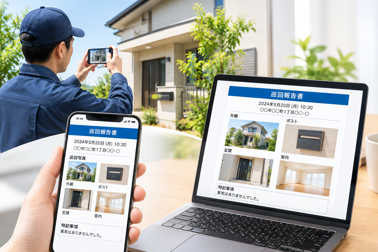 空き家を撮影し写真付き巡回報告書を作成する定期見守りサービス