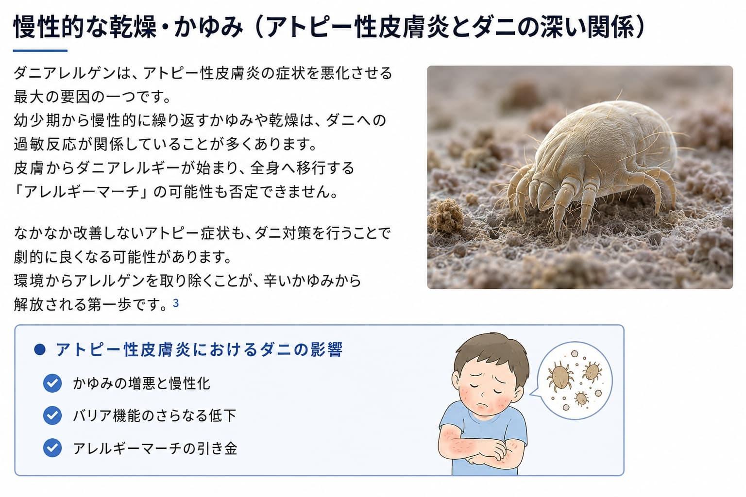 慢性的な乾燥・かゆみ（アトピー性皮膚炎とダニの深い関係）