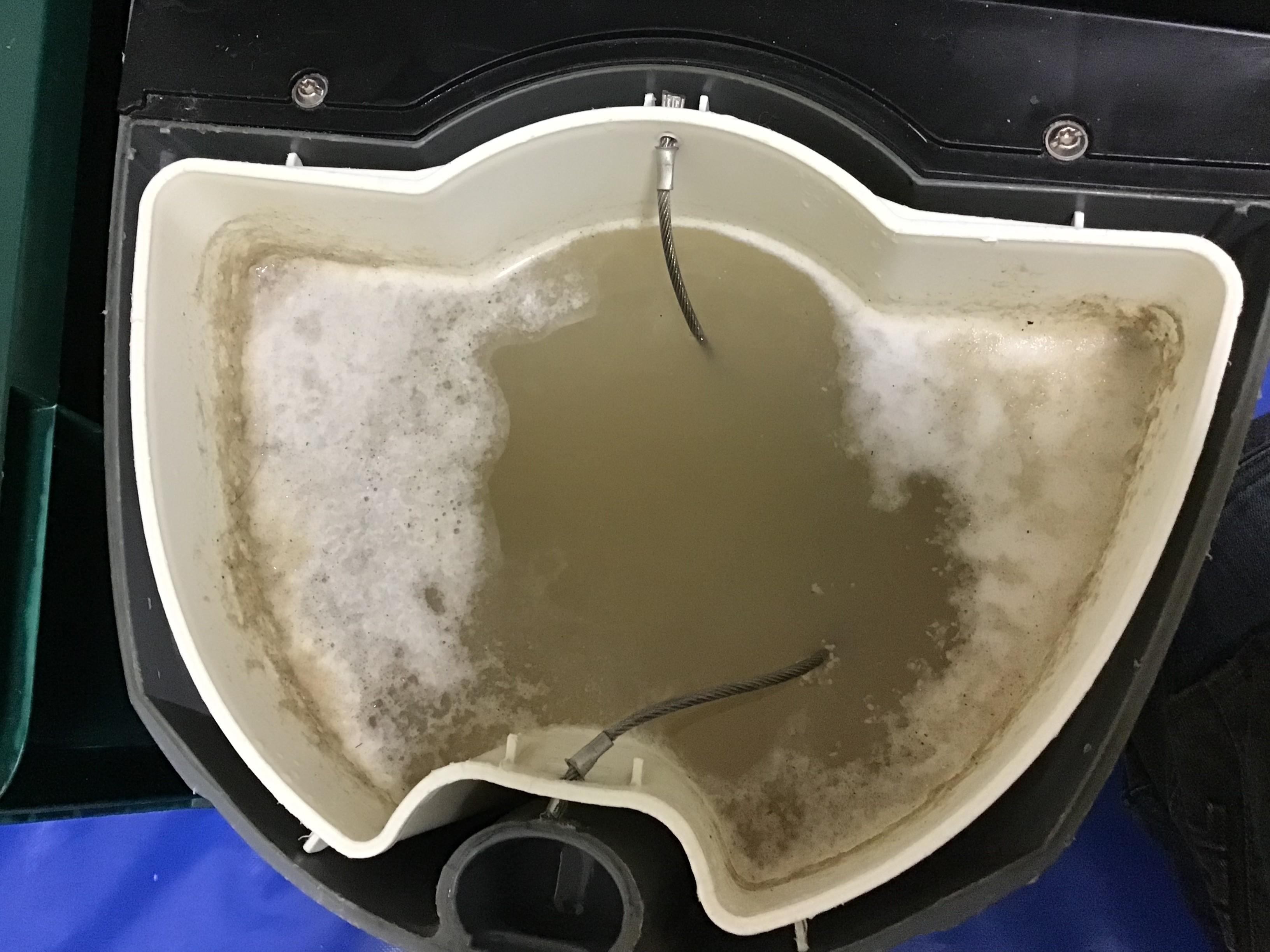 マットレスクリーニングで回収した濁った汚水