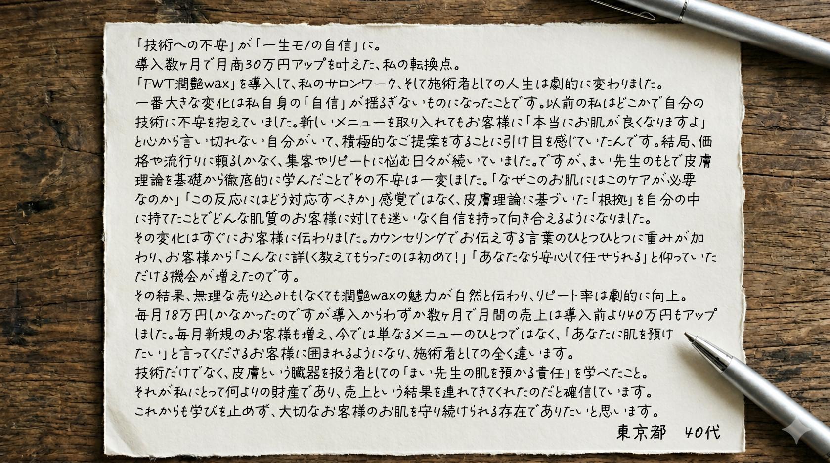 FWT®AestheticProgram｜受講者の声｜東京都40代