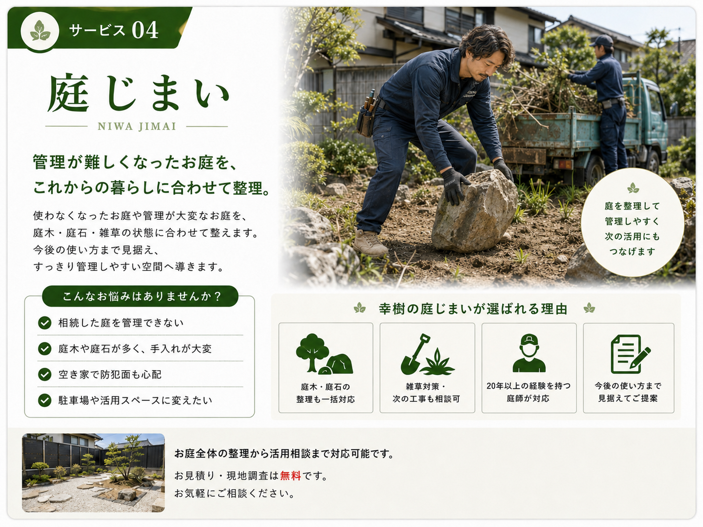 一宮市近郊の庭じまいで管理できない庭を整理し庭木撤去・庭石撤去・雑草対策まで対応