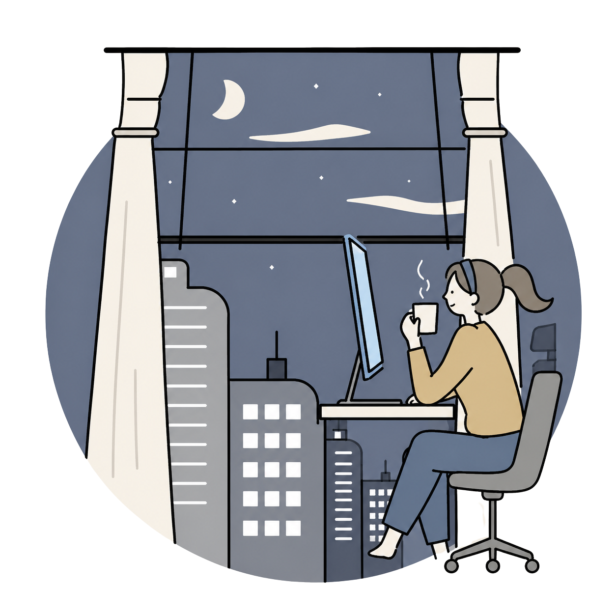 夜に理想の物件を見つけ、不安を感じながら部屋で物件検索をする女性のイメージ