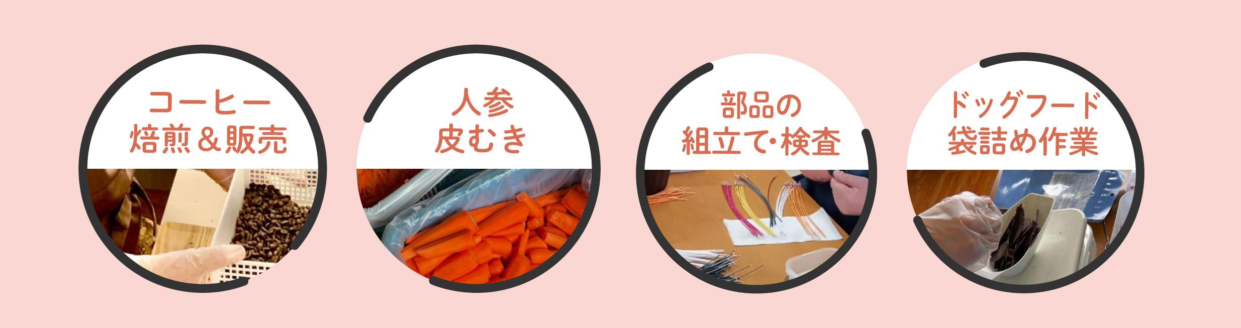 コーヒー焙煎＆販売・人参皮むき・部品の組み立て・商品の袋詰め作業