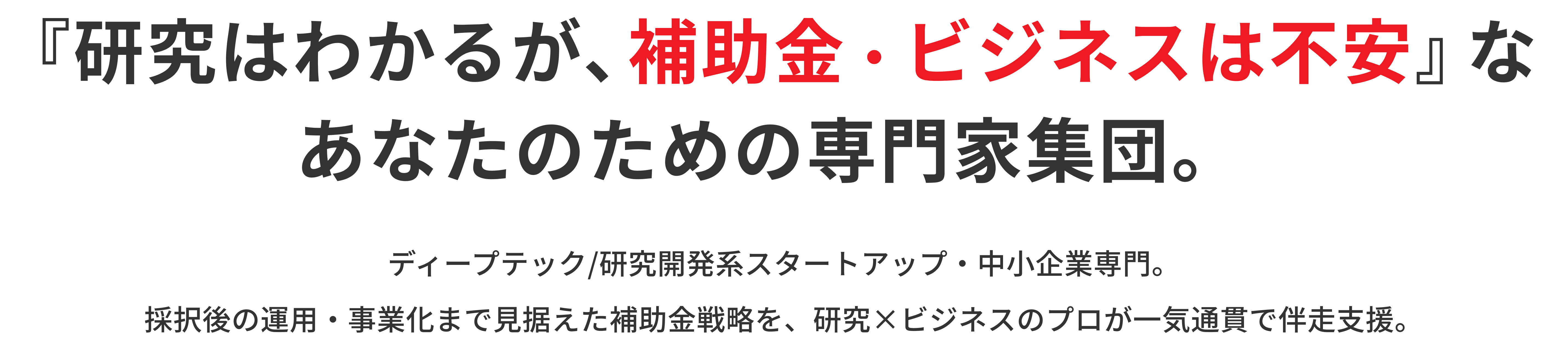研究はわかるが、補助金・ビジネスは不安なあなたのための専門家集団。
