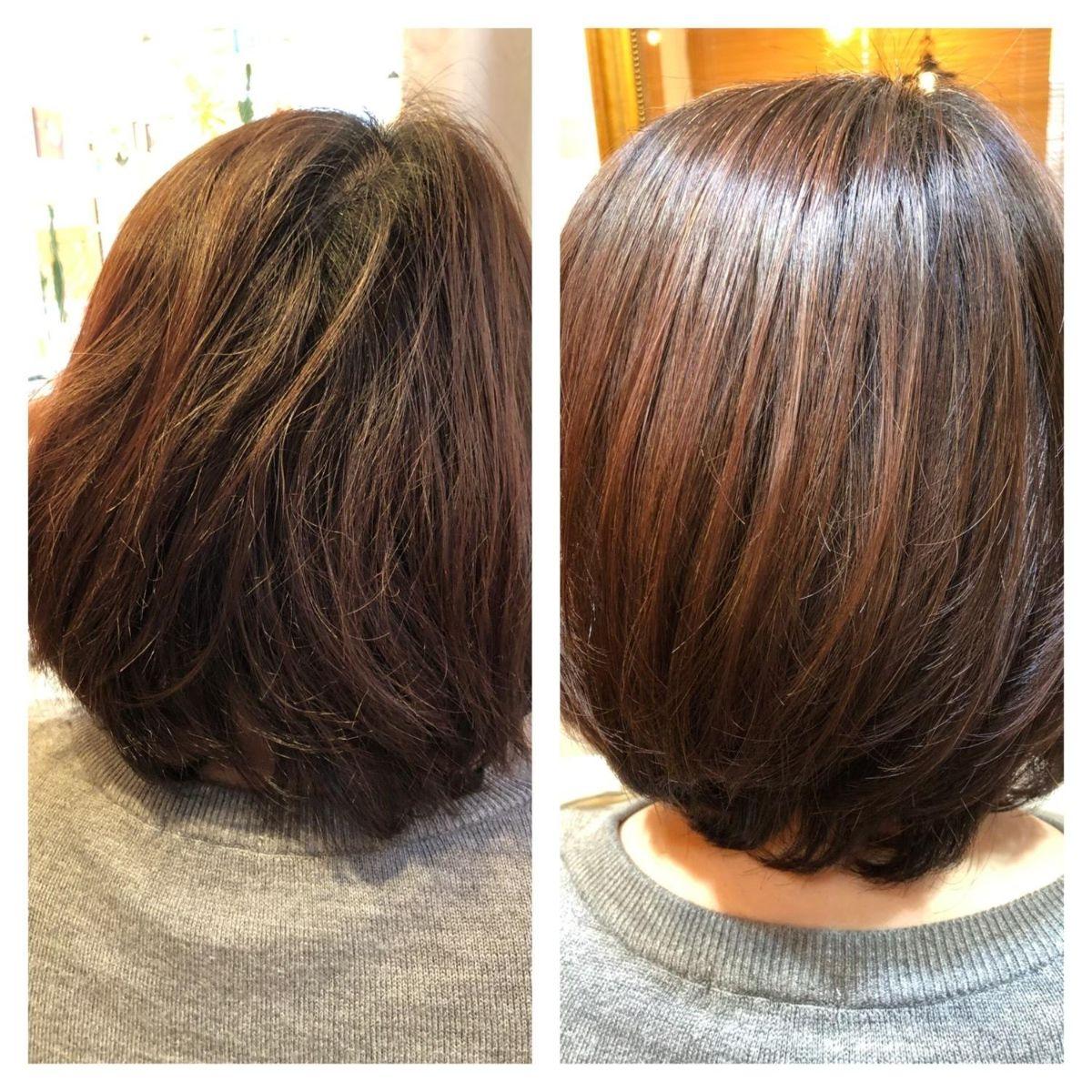 美容室Atom｜頭皮ケア＆髪質改善、京成高砂駅より徒歩1分。大人女性のためのプライベートサロン｜やわらか仕上げの弱酸性縮毛矯正ビフォーアフター