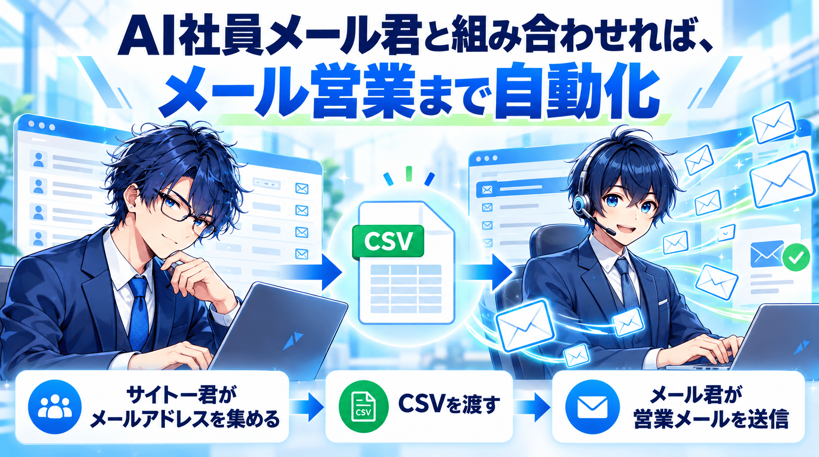 メッサ働くAI社員サイトー君とメッサ働くAI社員メール君との連携で営業効率アップ