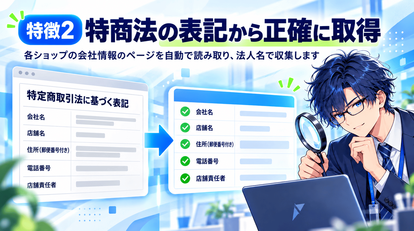 メッサ働くAI社員サイトー君　特徴２　特商法のページから詳細情報を正確に取得
