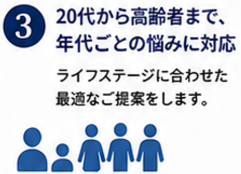 20代から高齢者まで、年代ごとの悩みに対応