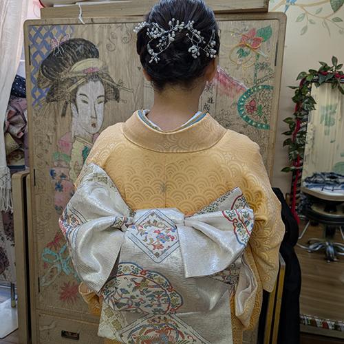 入学式参列女性の和装着付け＆ヘアメイク写真