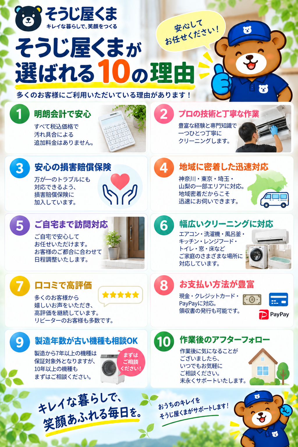 清掃歴13年の店長が直接訪問するそうじ屋くまのハウスクリーニングが選ばれる理由