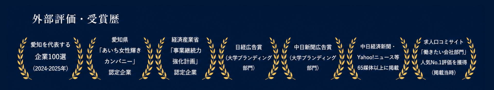 SkySeaS（スカイシーズ）の外部評価・受賞歴。愛知を代表する企業100選、日経広告賞、中日新聞広告賞、事業継続力強化計画認定など第三者評価を掲載。