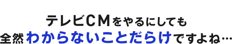 テレビCMをやるにしても全然わからないことだらけですよね…