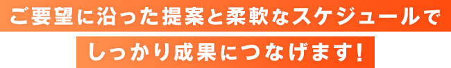 ご要望に沿った提案と柔軟なスケジュールでしっかり成果につなげます