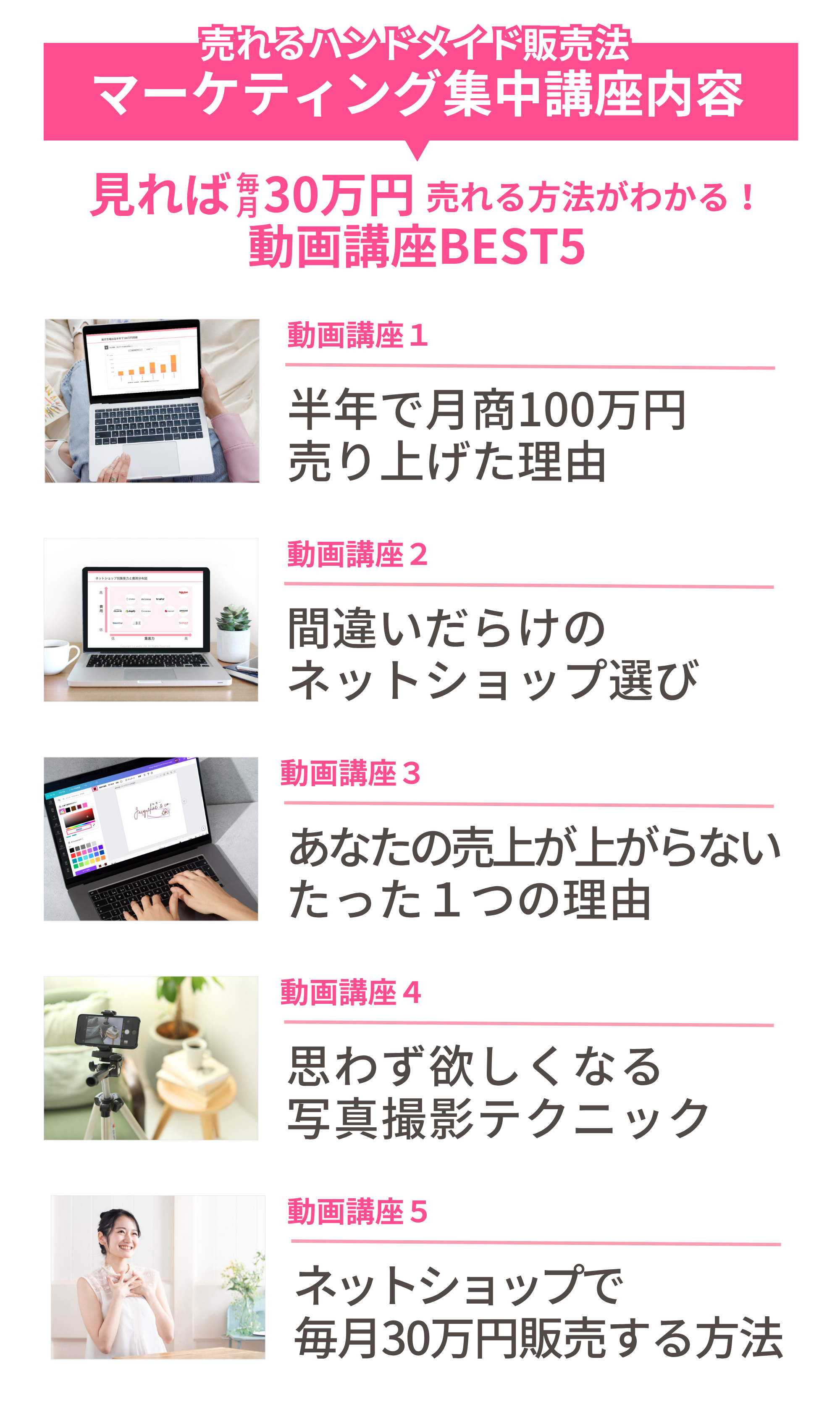 ハンドメイド販売初心者が学ぶならハンドメイドアカデミーオンライン講座、売れるハンドメイド販売法動画講座ベスト５の内容紹介