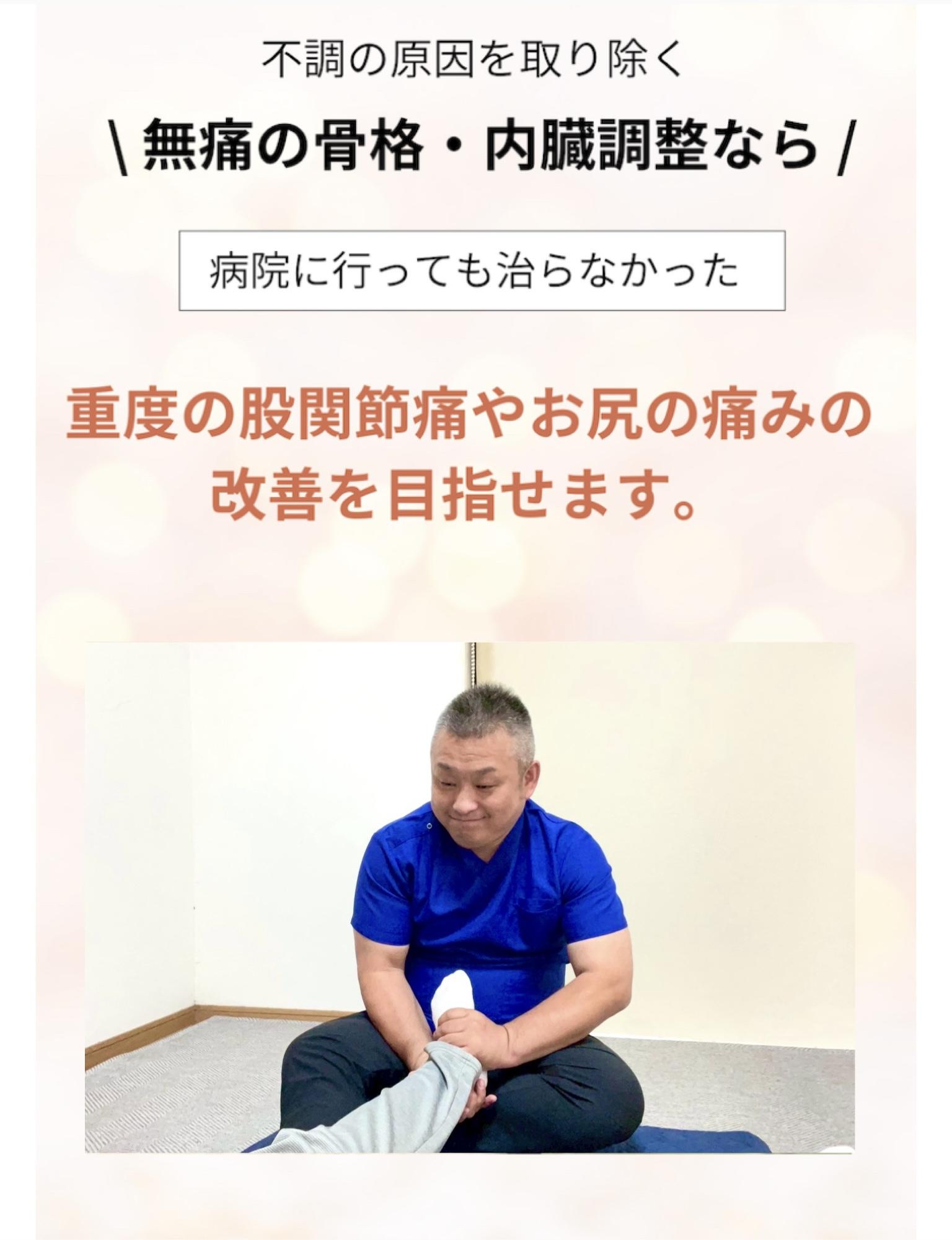 不調の原因を取り除く  \無痛の骨格・内臓調整なら /  病院に行っても治らなかった  重度の腰痛や手足の痺れの 改善を目指せます。