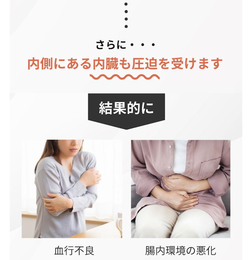 さらに・・・  内側にある内臓も圧迫を受けます  結果的に  血行不良  腸内環境の悪化