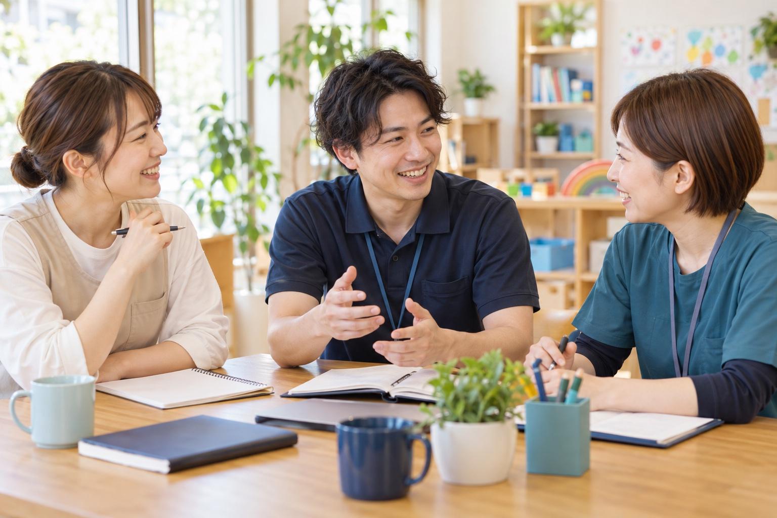 子ども一人ひとりに合った支援について意見交換するスタッフたち