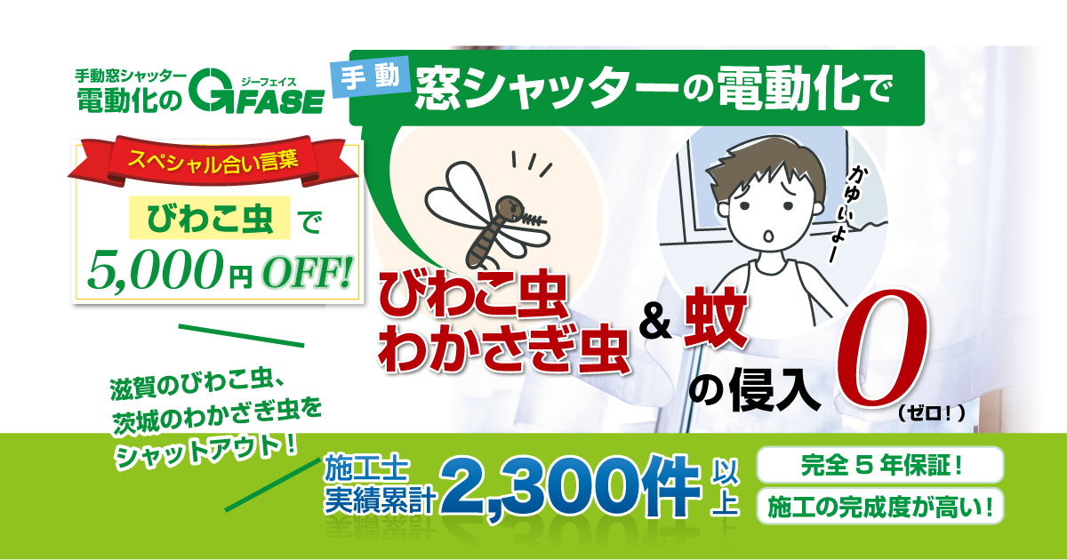 びわこ虫 わかさぎ虫 蚊などの害虫の侵入を防ぐのはシャッター電動化も有効です