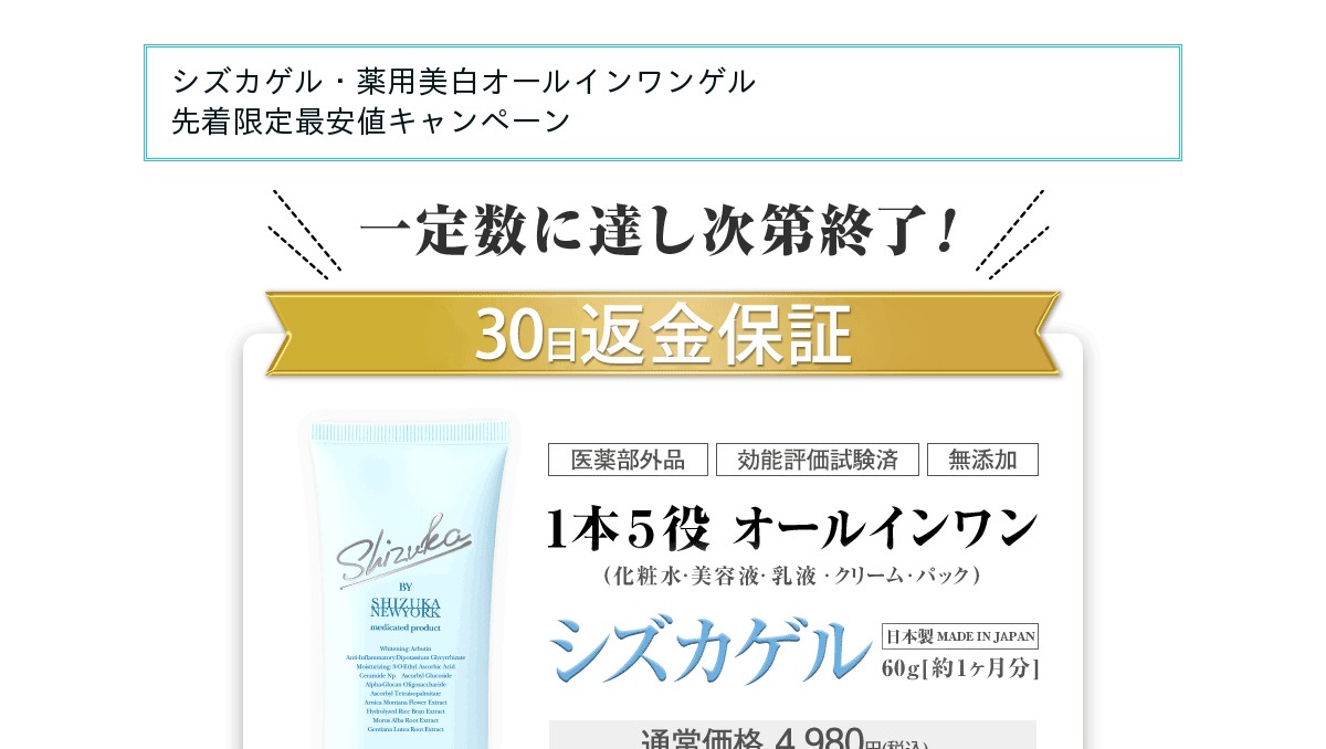 SHIZUKA WHITE GEL 60g×5本セット Amazon.co.jp: シズカニューヨーク 医薬部外品 オールインワン シズカ