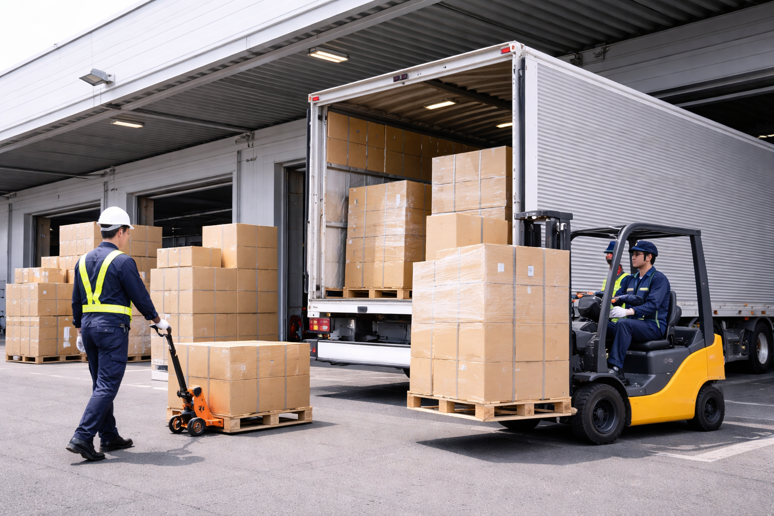 荷役中の物流トラック