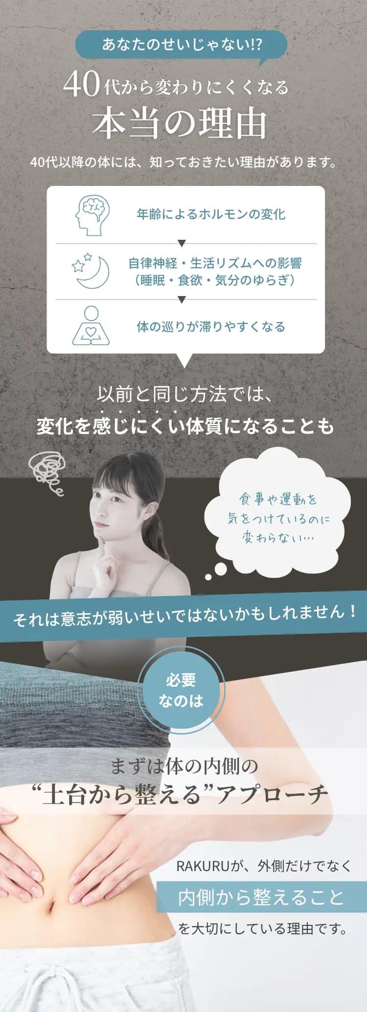 40代以降ホルモンバランスの変化で痩せにくくなる本当の理由｜自律神経・巡り・代謝への影響｜RAKURUオンラインパーソナルトレーニング
