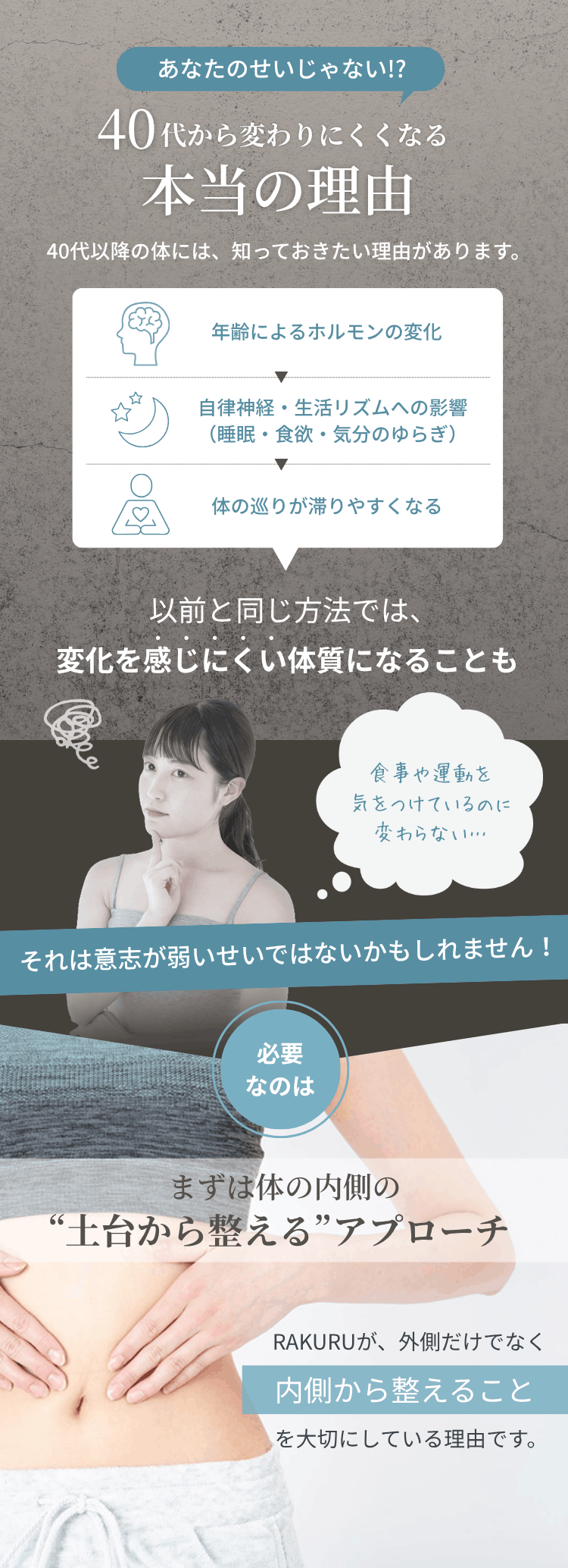 40代以降ホルモンバランスの変化で痩せにくくなる本当の理由｜自律神経・巡り・代謝への影響｜RAKURUオンラインパーソナルトレーニング